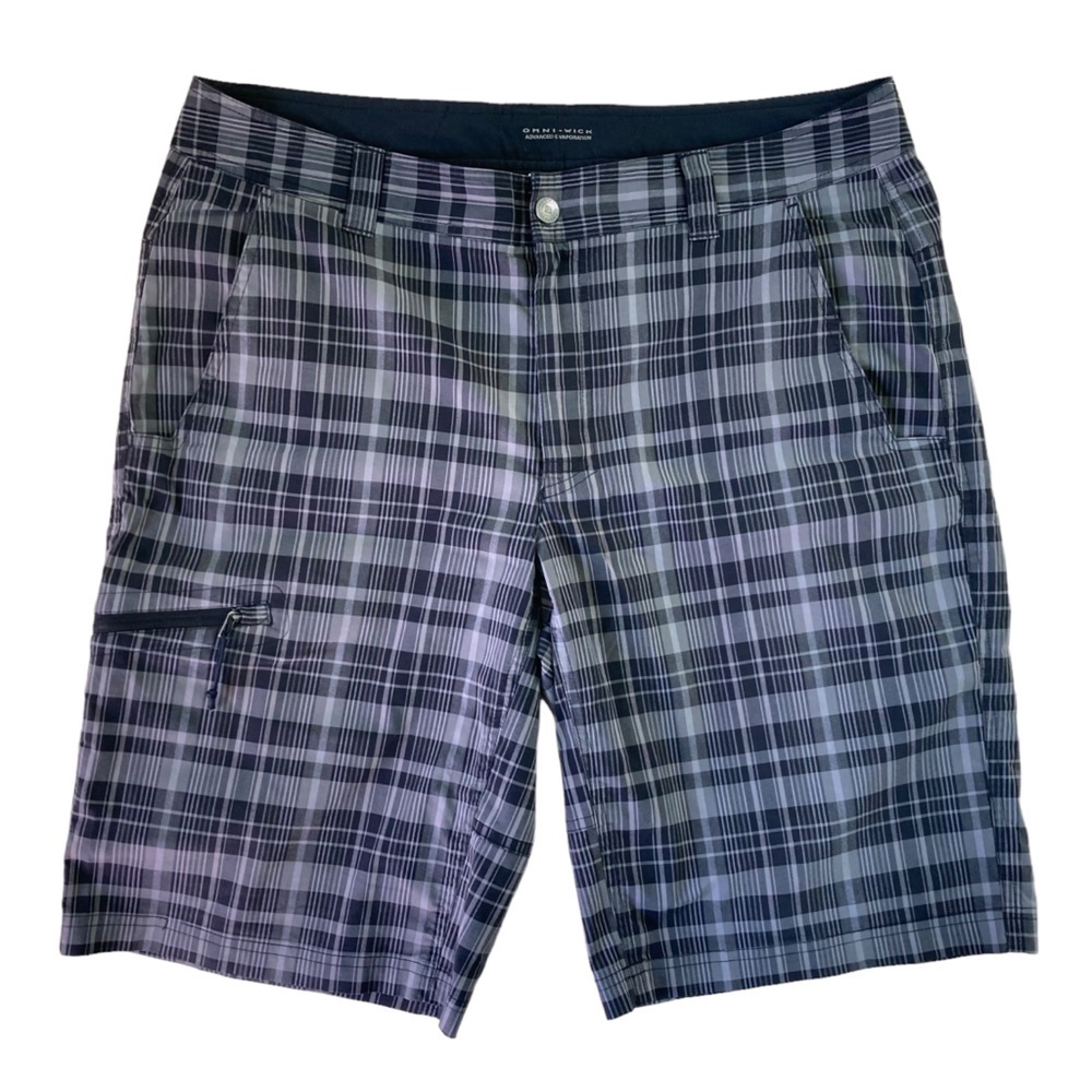 Columbia Cool Creek Stretch Plaid Men's 12" Shorts Black/Gray (Size 36)